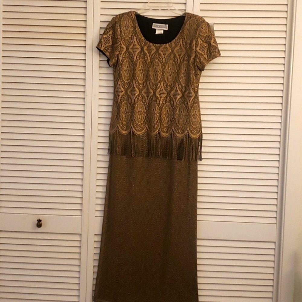 Vintage Jessica Howard Gold Dress Sz 10 Perfect Gatsby Party Dress!